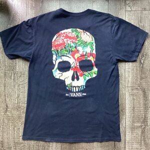 Vans Classic Fit Floral Skull Graphic T-Shirt - Navy Blue - Size Large
